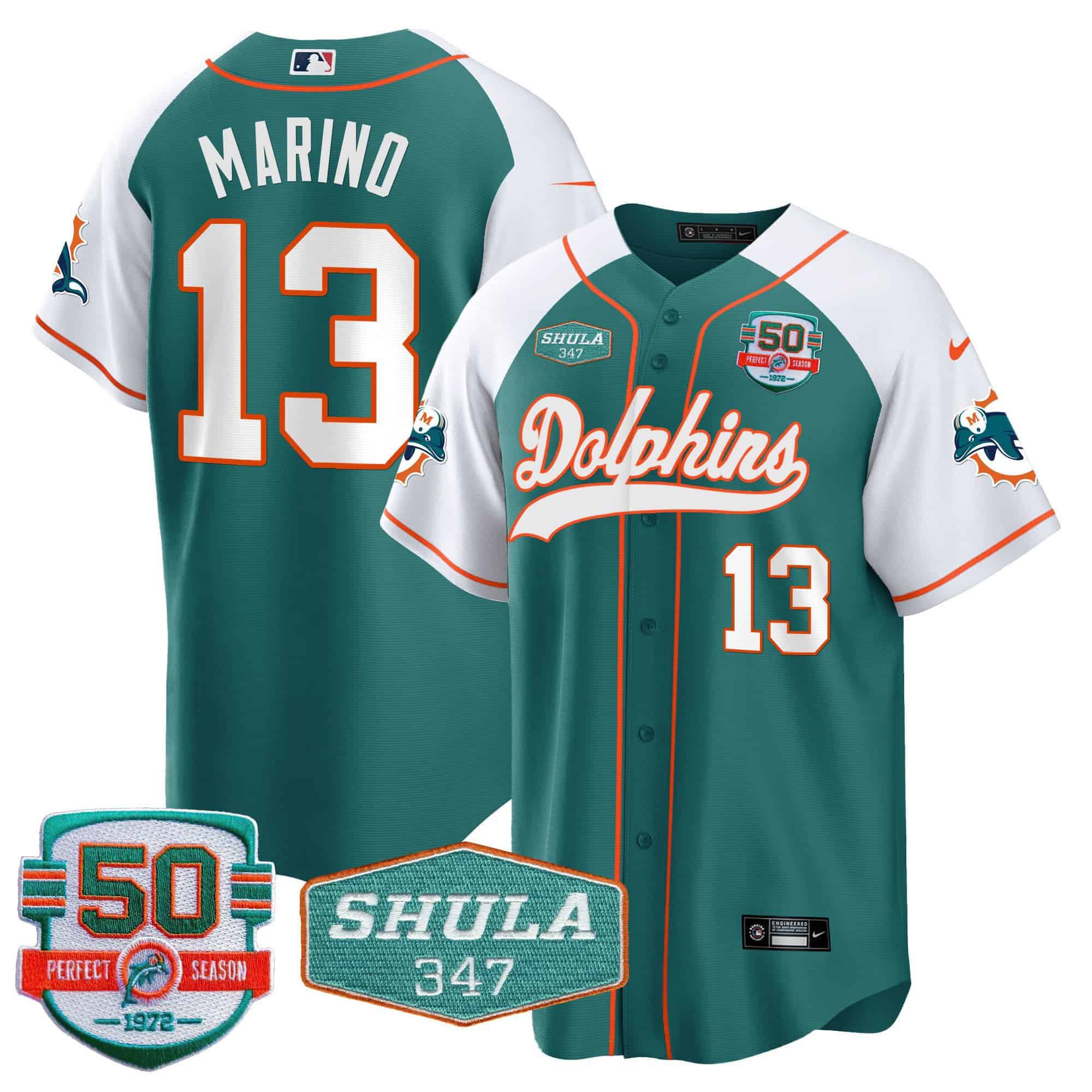 Men Miami Dolphins #13 Marino Green 2024 Nike 50th Don Shula Memorial Patch Baseball NFL Jersey